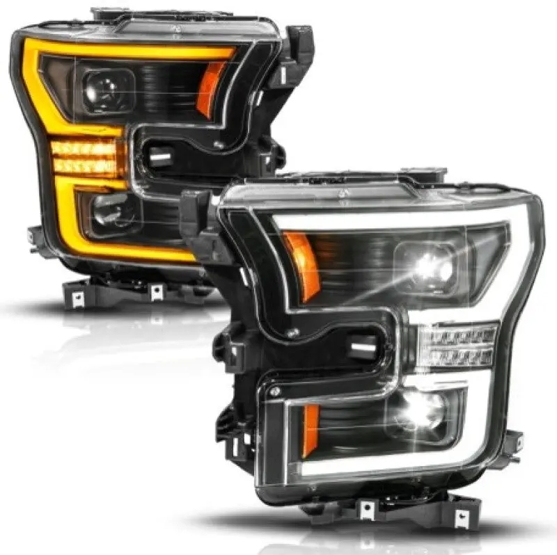 Anzo 15-17 Ford F-150 (Factory Halogen Model Only) Full Led Proj Headlights  Init/Seqsig Black- Pair 1