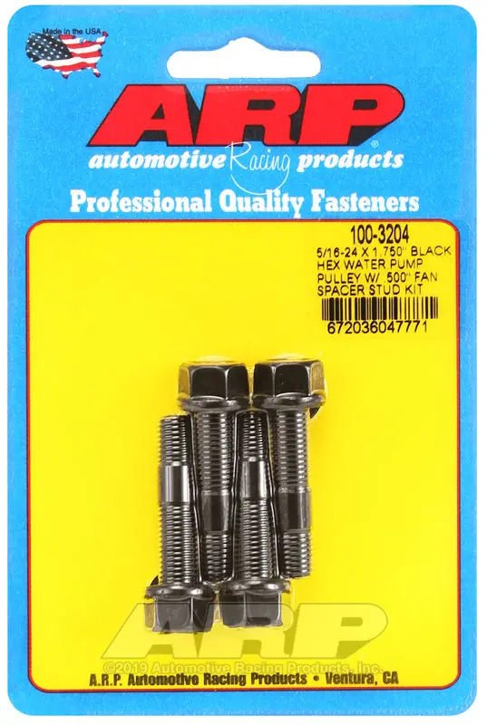 Arp 5/16-24 X 1.750 Black Hex Water Pump Pulley W/ .500In Fan Spacer Stud Kit 1