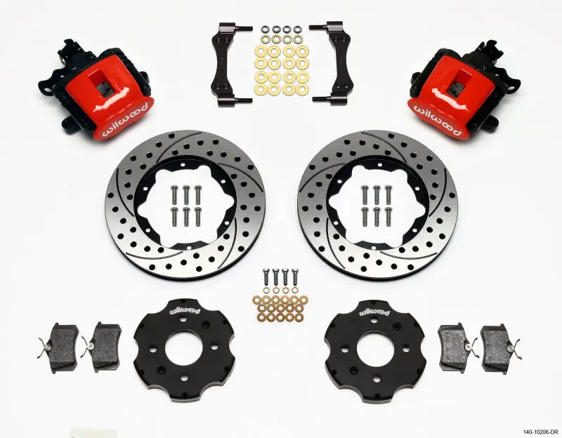 Wilwood Parking Brake Rear Conversion Kit – 11-Inch Drilled Rotors, Red Finish, Fits Honda Civic & Integra 1