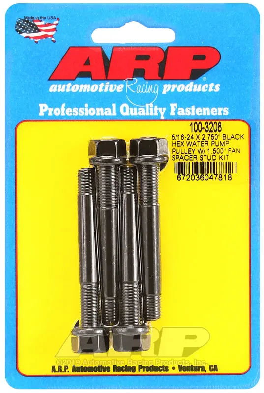 Arp 5/16-24 X 2.750 Black Hex Water Pump Pulley W/ 1.500In Fan Spacer Stud Kit 1