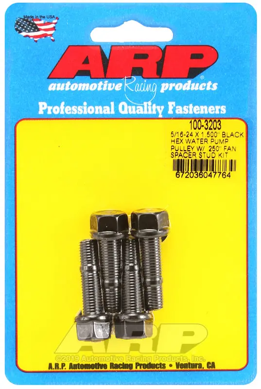 Arp 5/16-24 X 1.500 Black Hex Water Pump Pulley W/ .250In Fan Spacer Stud Kit 1