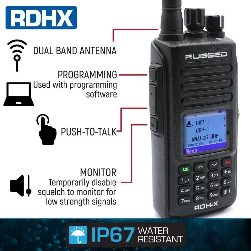 Rugged Radios Waterproof - Rugged Rdh-X - Bus Band 2-Way Radio - Digital And Analog / Safety Yellow 1