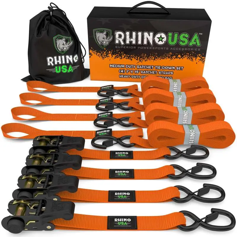 Rhino Usa Medium Duty Ratchet Strap Tie-Down 4-Pack (Orange) 1