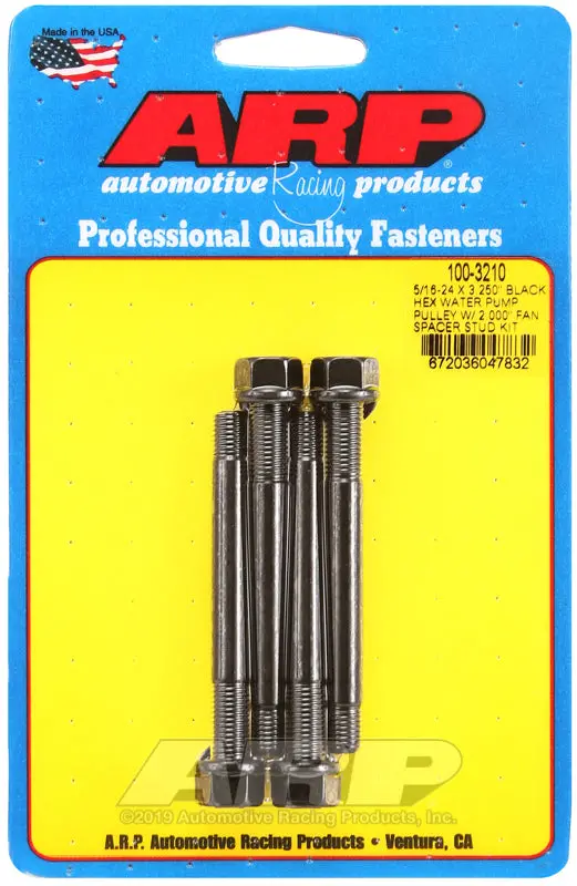 Arp 5/16-24 X 3.250 Black Hex Water Pump Pulley W/ 2.000In Fan Spacer Stud Kit 1