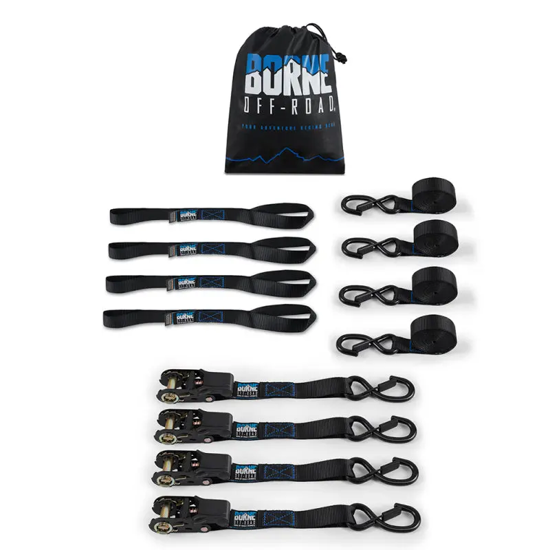 Borne Off-Road Medium-Duty Ratchet Tie-Down Kit (4-Pack) Black 1