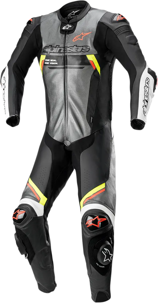 Alpinestars Missile Ignition V2 One-Piece Racing Suit – Metallic Gray/Black/Yellow/Fluorescent Red, Size Us 36 / Eu 46 1