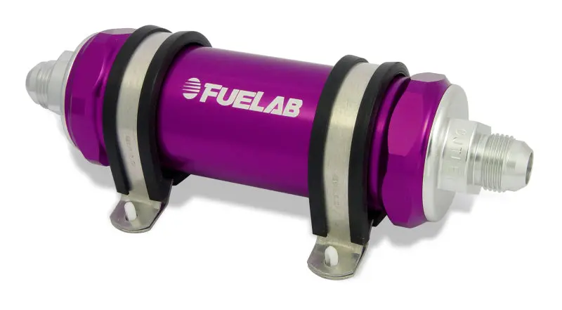 Fuelab Inline Fuel Filter – 828 Series, -8An Fittings, 100-Micron Stainless Steel, Purple Anodized 1