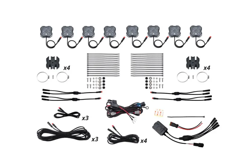 Diode Dynamics Stage Series Sxs Rock Light Installer Kit - Rgbw M8 W/Controller (8-Pack) 1