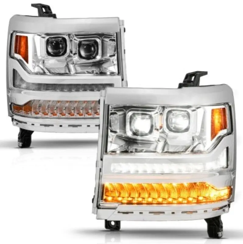 Anzo 16-18 Chevy Silverado 1500 (Factory Hid Models Only) Full Led Proj Headlights Chrome - Pair 1