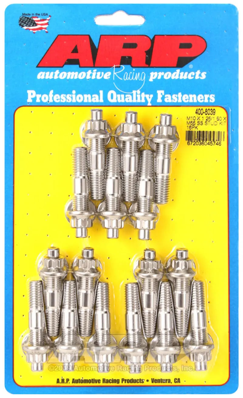 Arp M10 X 1.25/1.50 X 55Mm Stainless Steel Broached Stud Kit - 16 Pieces 1