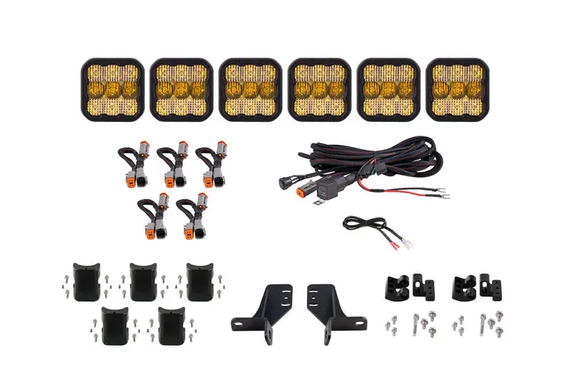 Diode Dynamics Bronco Ss5 6-Pod Crosslink Grille Lightbar Kit Sport - Yellow Combo 1