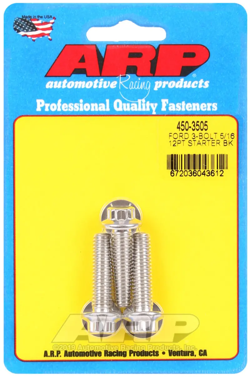 Arp Ford Ss 3-Bolt 5/16In 12Pt Starter Bolt Kit 1