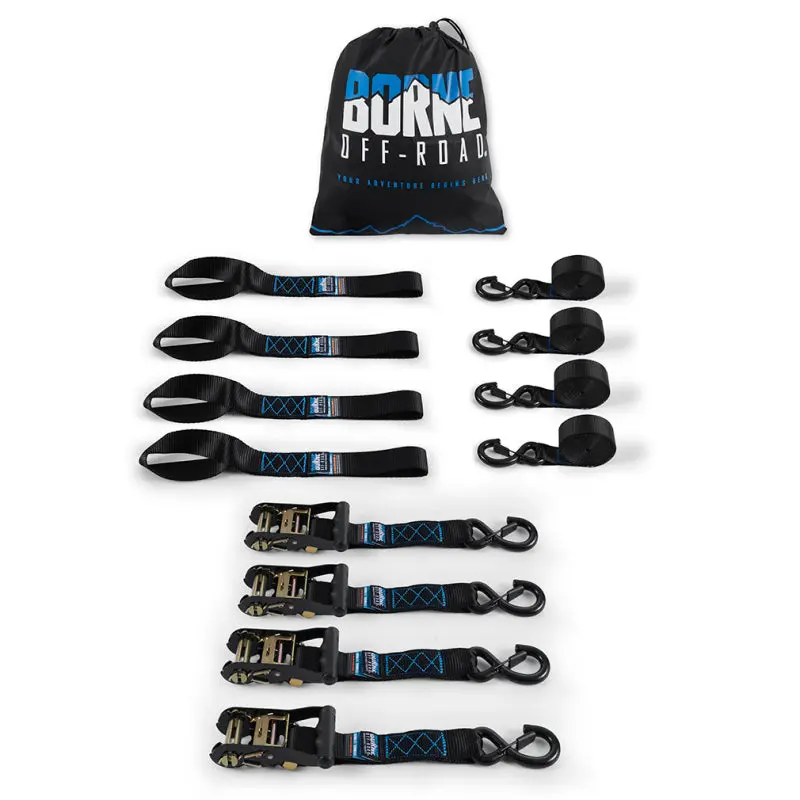 Borne Off-Road Heavy-Duty Ratchet Tie-Down Kit (4-Pack) - Black 1