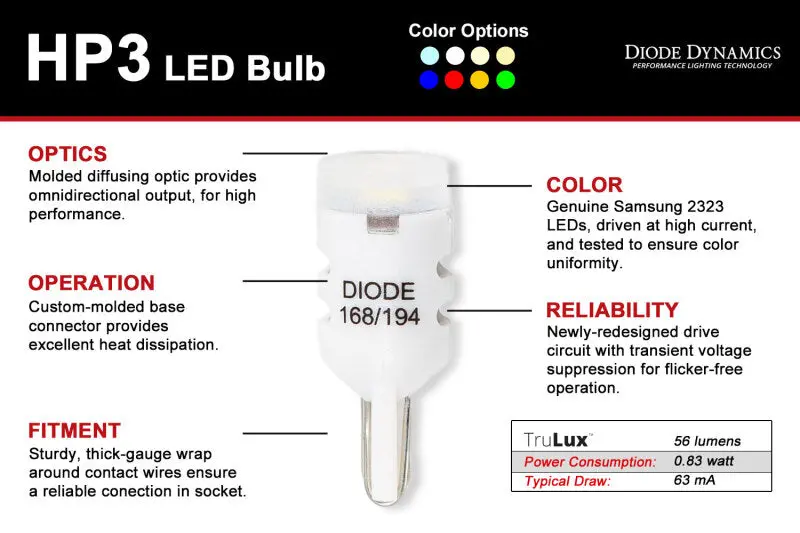 Diode Dynamics 194 Led Bulb Hp3 Led - Blue (Pair) 2
