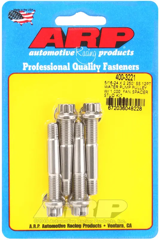 Arp 5/16-24 X 2.250 Ss 12Pt Water Pump Pulley W/1.000In Fan Spacer Stud Kit 1