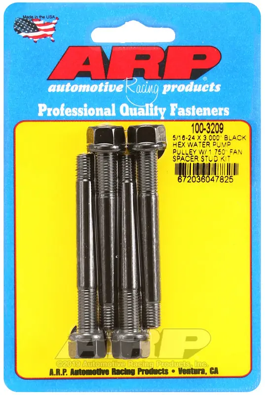 Arp 5/16-24 X 3.000 Black Hex Water Pump Pulley W/ 1.750In Fan Spacer Stud Kit 1
