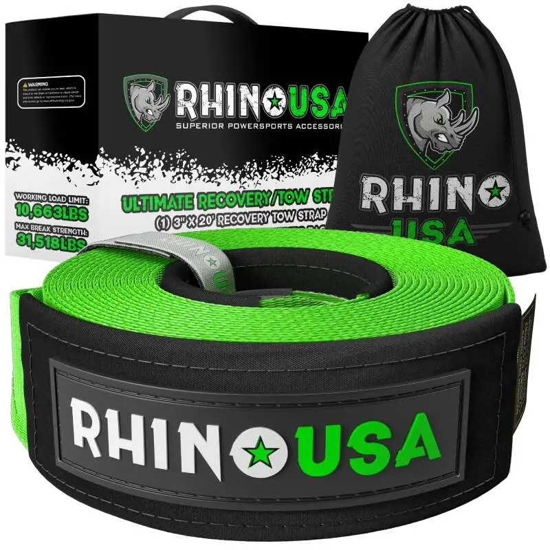 Rhino Usa Recovery Tow Strap 3Inx20ft (Green) 1