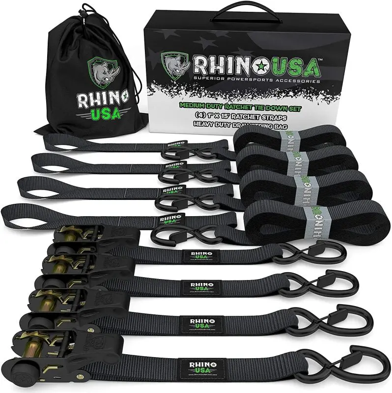 Rhino Usa Medium Duty Ratchet Strap Tie-Down 4-Pack (Black) 1