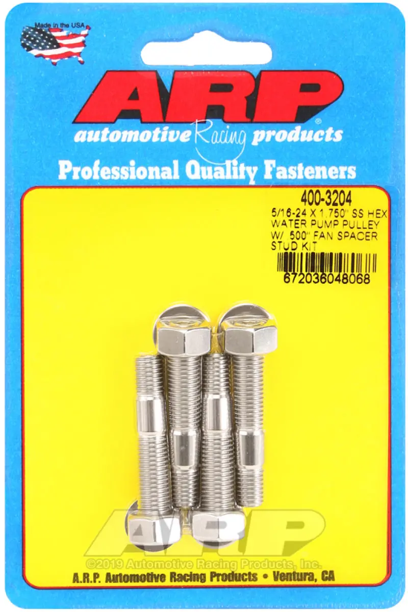 Arp 5/16-24 X 1.750 Ss Hex Water Pump Pulley W/ .500In Fan Spacer Stud Kit 1