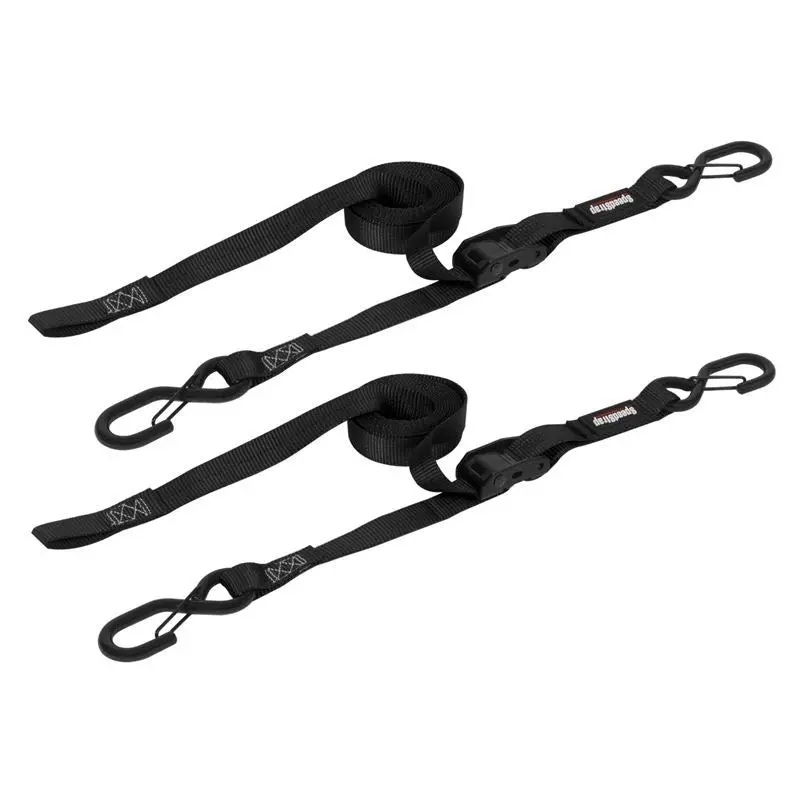 Speedstrap 1In X 10Ft Cam-Lock Tie Down W/ Snap Ftsft Hooks (2 Pack) - Black 1