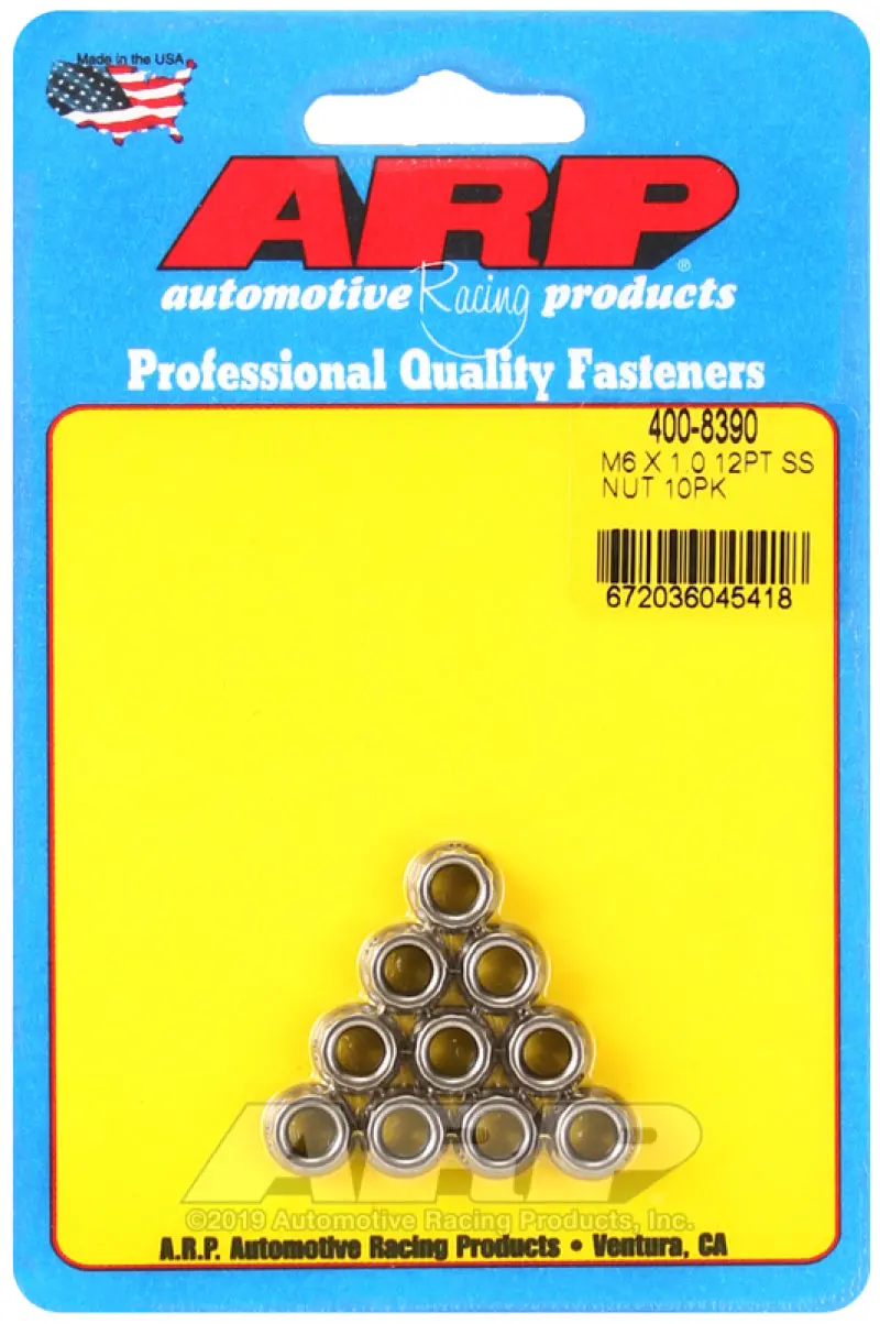 Arp M6 X 1.00 (M8 Wr) Stainless Steel 12Pt Nut Kit (Pack Of 10) 1