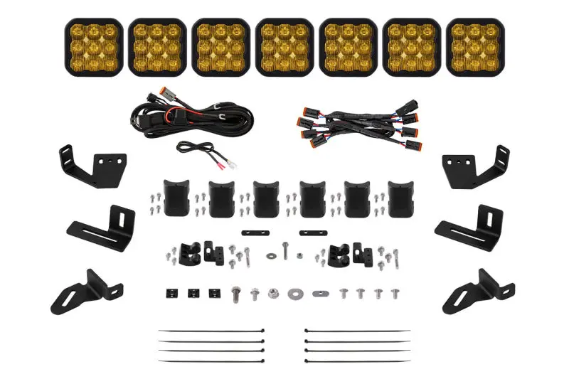 Diode Dynamics Prinsu/Sherpa Roof Racks- Ss5 7-Pod Crosslink Mounting Kit - Sport Yellow Driving 1