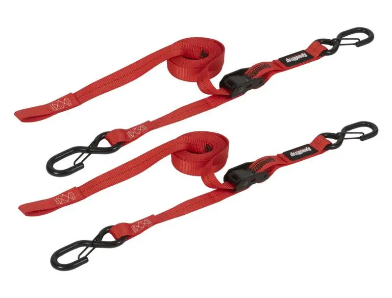 Speedstrap 1In X 10Ft Cam-Lock Tie Down W/ Snap Ftsft Hooks (2 Pack) - Red 1