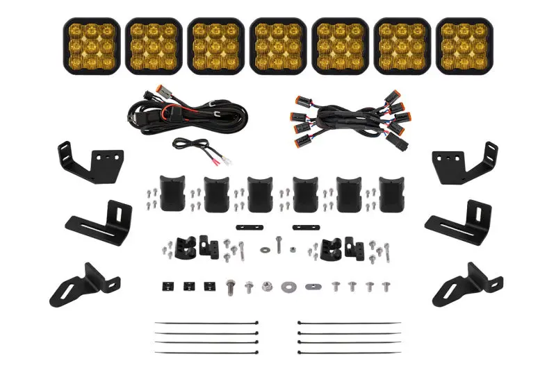 Diode Dynamics Prinsu/Sherpa Roof Racks-Ss5 7-Pod Crosslink Mounting Kit - Pro Yellow Driving 1