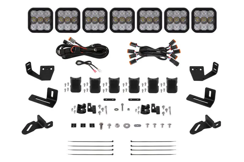 Diode Dynamics Prinsu/Sherpa Roof Racks- Ss5 7-Pod Crosslink Mounting Kit - Pro White Combo 1