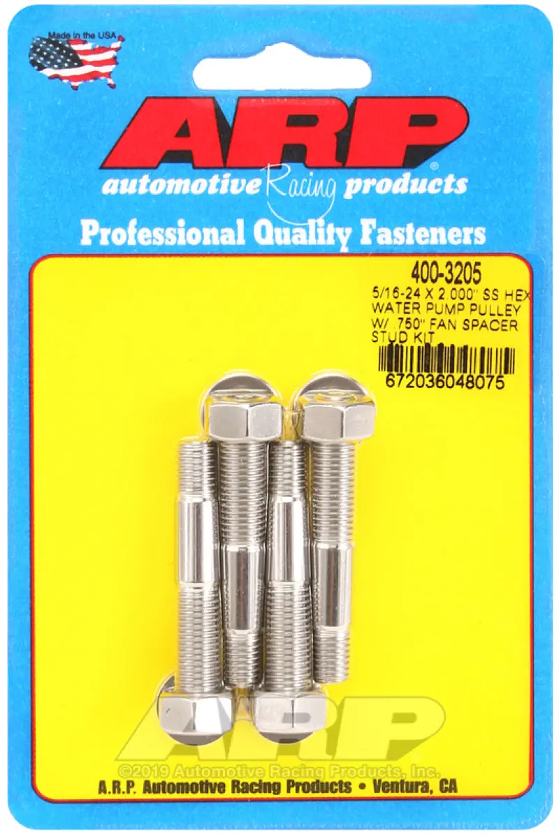 Arp 5/16-24 X 2.000 Ss Hex Water Pump Pulley W/ .750In Fan Spacer Stud Kit 1