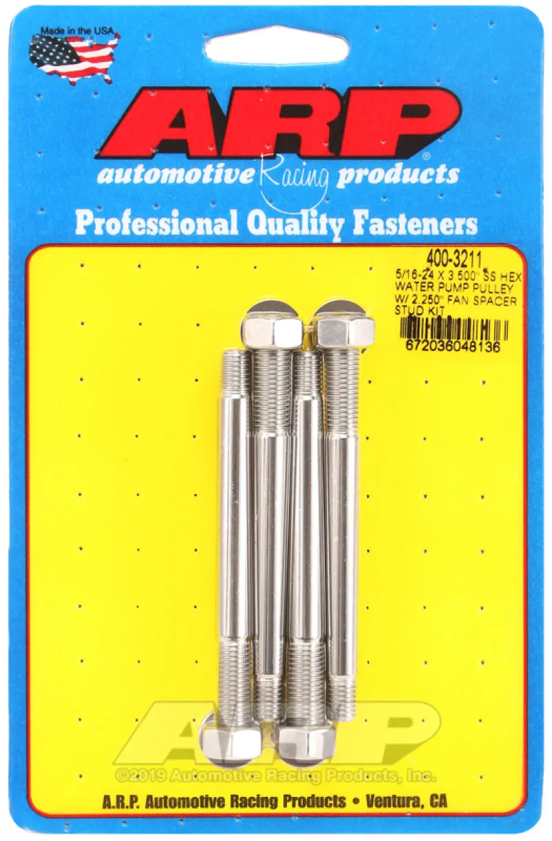 Arp 5/16-24 X 3.500 Ss Hex Water Pump Pulley W/ 2.250In Fan Spacer Stud Kit 1