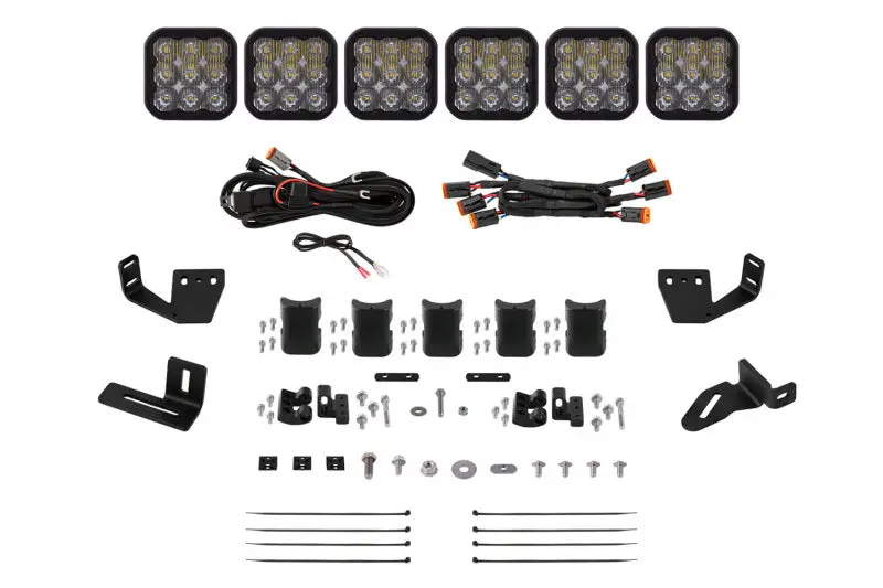 Diode Dynamics Prinsu/Sherpa Roof Rack Ss5 6-Pod Crosslink Mounting Kit - Sport White Driving 1