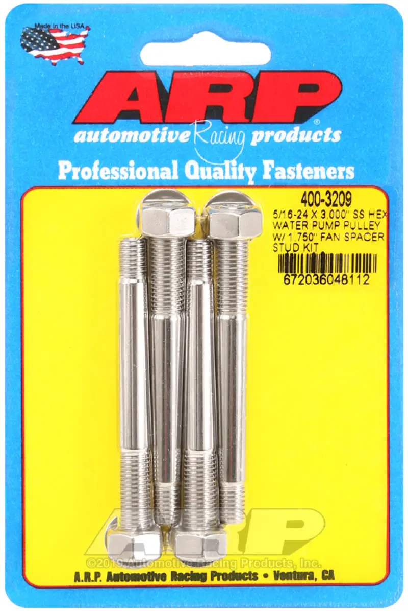 Arp 5/16-24 X 3.000 Ss Hex Water Pump Pulley W/ 1.750In Fan Spacer Stud Kit 1