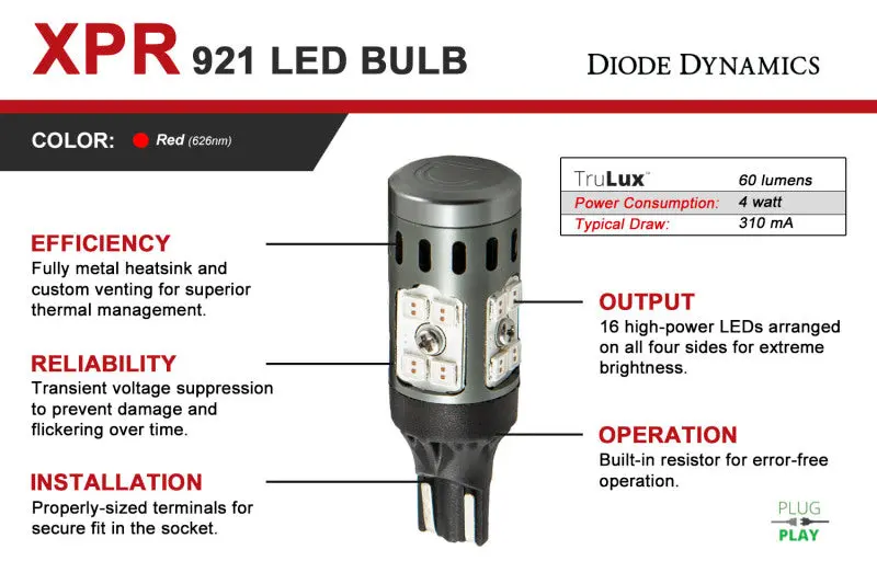 Diode Dynamics 921 Xpr Led Bulb - Red (Pair) 2