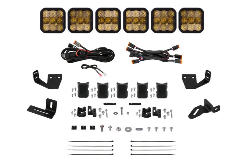 Diode Dynamics Prinsu/Sherpa Roof Racks- Ss5 6-Pod Crosslink Mounting Kit Pro Yellow Combo 1