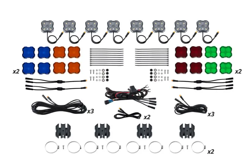 Diode Dynamics Stage Series Sxs Rock Light Installer Kit - White Diffused M8 (8-Pack) 1