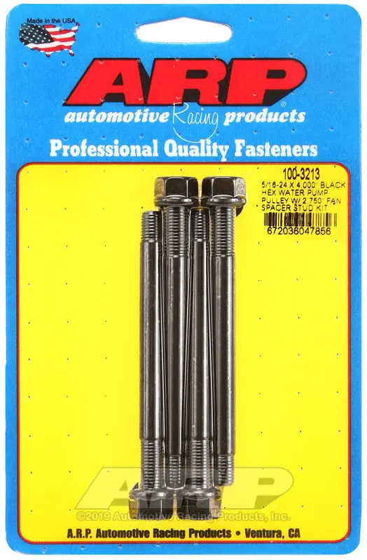 Arp 5/16-24 X 4.000 Black Hex Water Pump Pulley W/ 2.750In Fan Spacer Stud Kit 1