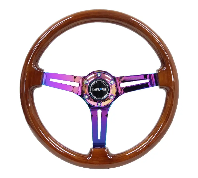 Nrg Reinforced Steering Wheel (350Mm / 3In. Deep) Brown Wood W/Blk Matte Spoke/Neochrome Center Mark 1