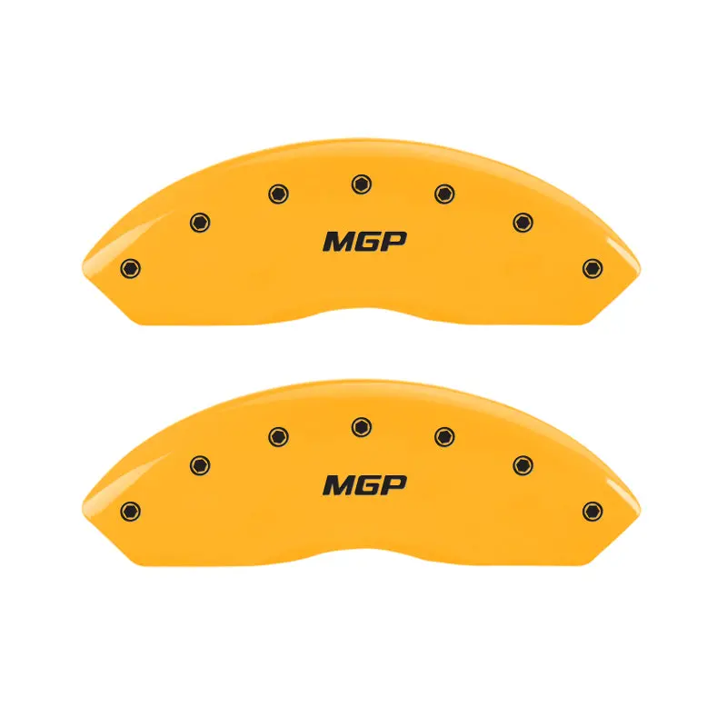 Mgp Engraved 4-Piston Caliper Covers – Front & Rear, Yellow Finish W/ Black Accent 1