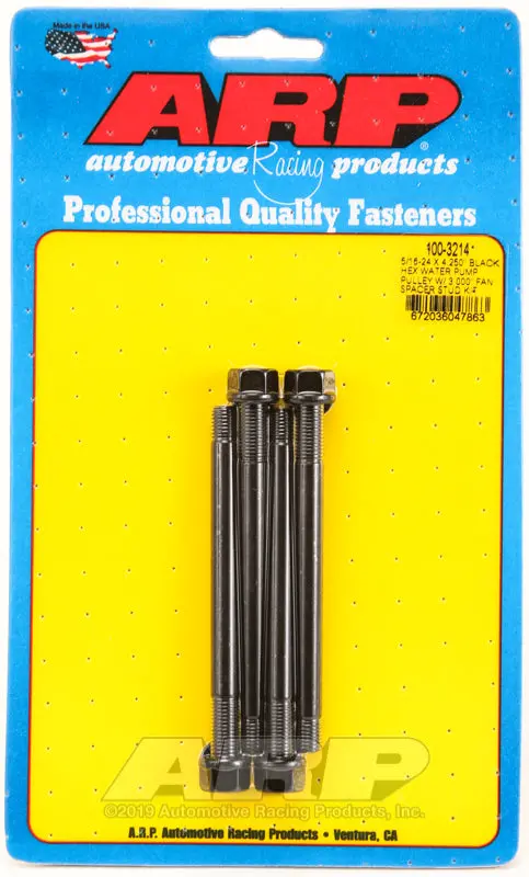 Arp 5/16-24 X 4.250 Black Hex Water Pump Pulley W/ 3.000In Fan Spacer Stud Kit 1