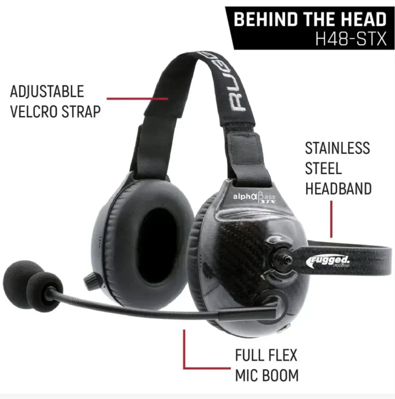 Rugged Radios Alphabass Carbon Fiber Headset For Stereo And Offroad Intercoms Behind The Head 1