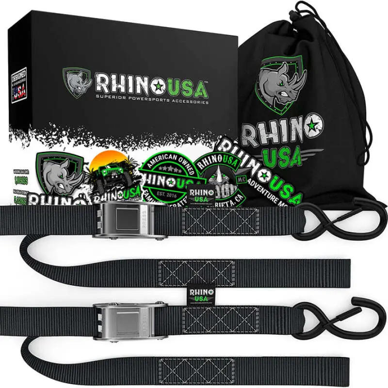 Rhino Usa Cambuckle Motorcycle Tiedown Straps 2-Pack (Green) 1.5In X 8Ft 1