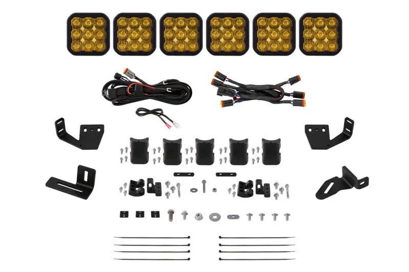 Diode Dynamics Prinsu/Sherpa Roof Racks- Ss5 6-Pod Crosslink Mounting Kit - Pro Yellow Driving 1