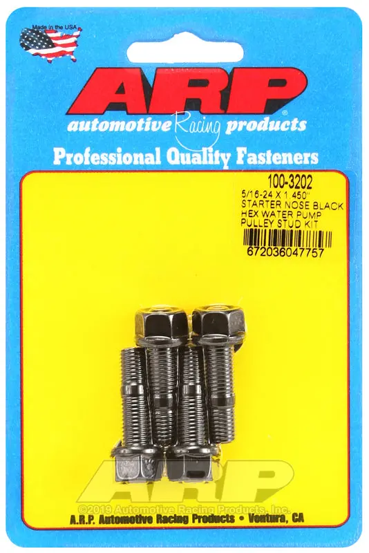 Arp 5/16-24 X 1.450 Starter Nose Black Hex Water Pump Pulley Stud Kit 1