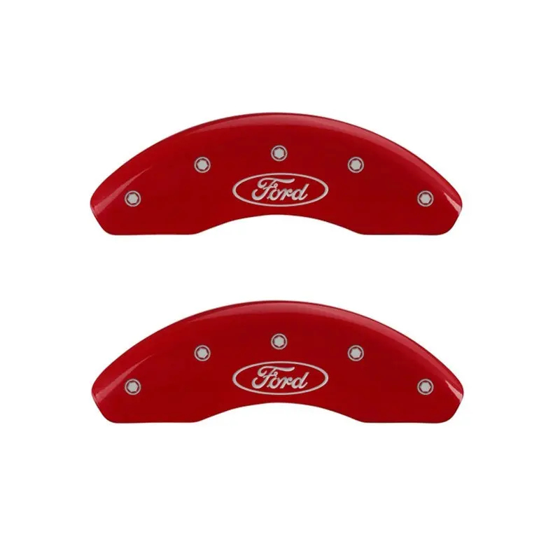 Mgp Engraved Oval-Logo Caliper Covers For Ford Vehicles – Front Set, Red Finish On Silver Chrome 1