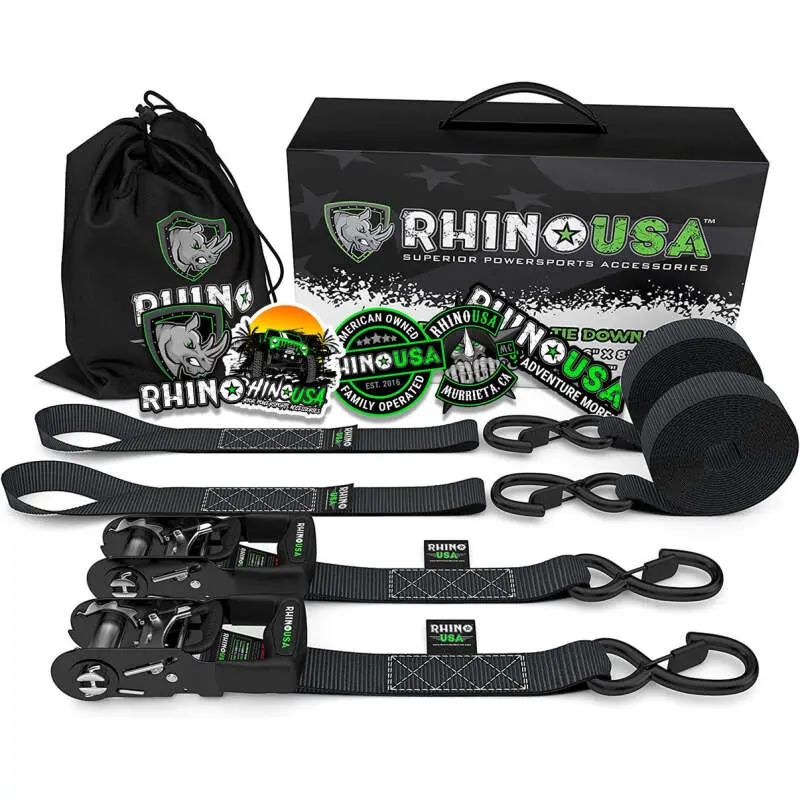 Rhino Usa Heavy Duty Ratchet Tie-Downs 2-Pack (Black) 1.6In X 8Ft 1