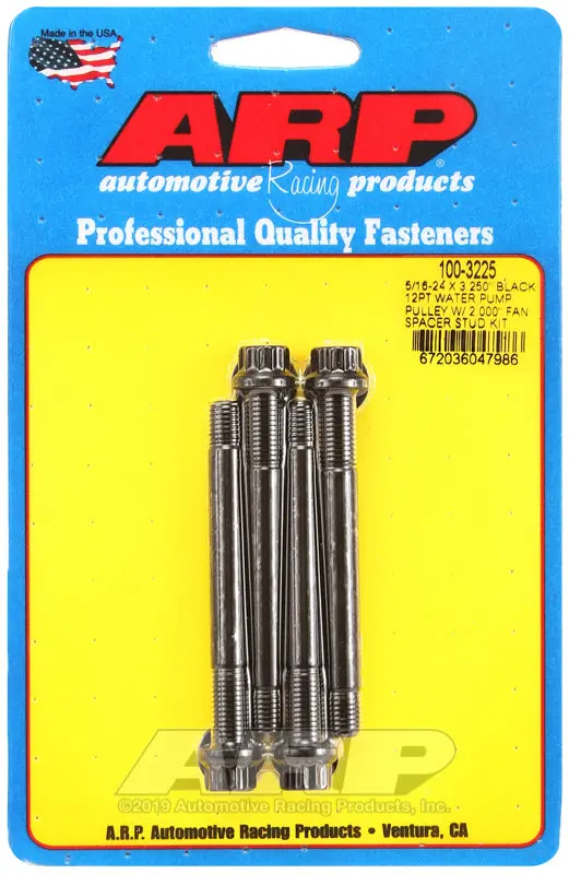 Arp 5/16-24 X 3.250 Black 12Pt Water Pump Pulley W/ 2.000In Fan Spacer Stud Kit 1