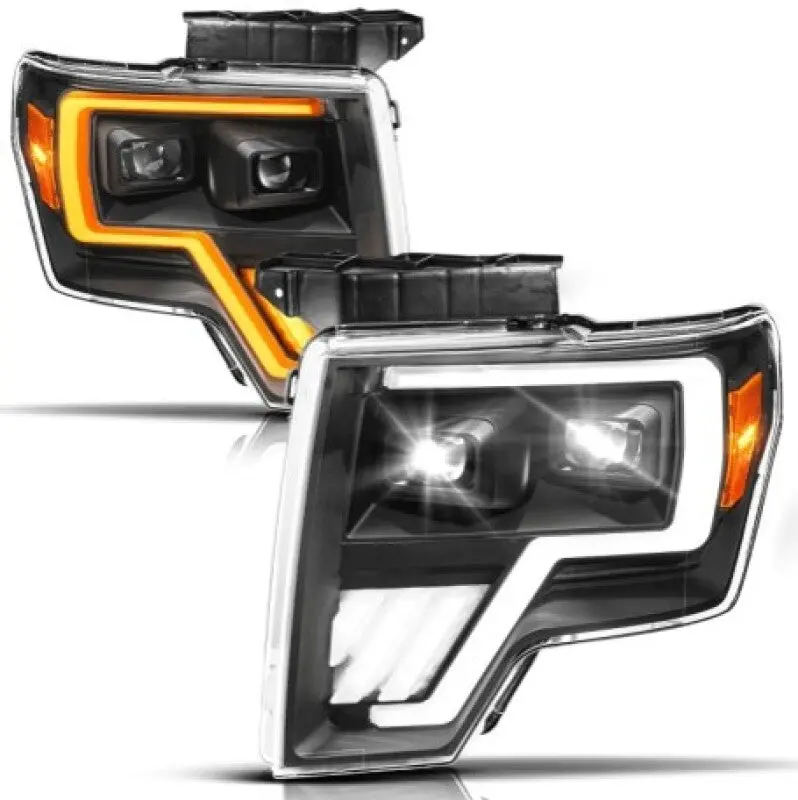 Anzo 09-14 Ford F-150 (Factory Halogen Model Only) Full Led Proj Headlights Init/Seqsig Black - Pair 1