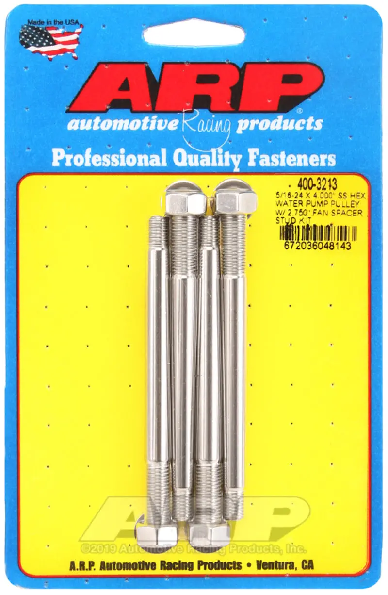 Arp 5/16-24 X 4.000 Ss Hex Water Pump Pulley W/ 2.750In Fan Spacer Stud Kit 1