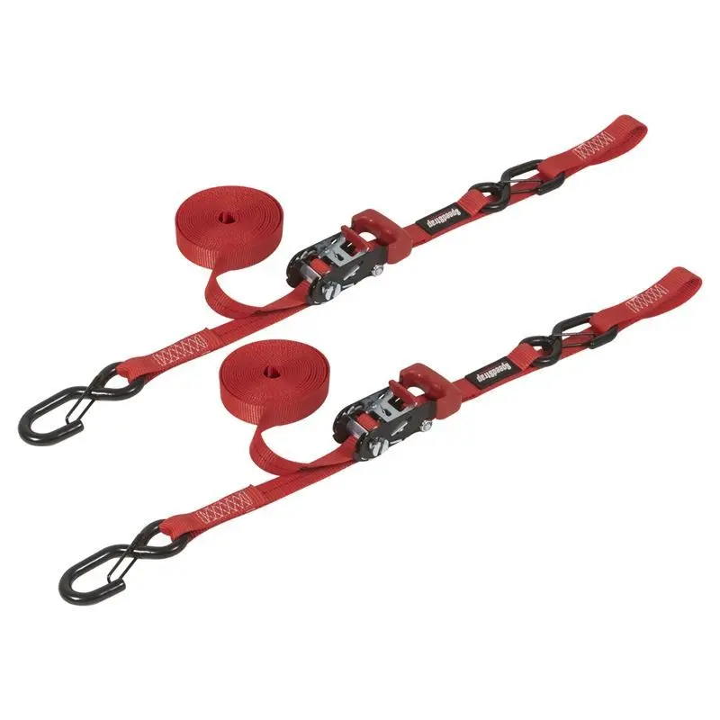 Speedstrap 1In X 15Ft Ratchet Tie Down W/ Snap Ftsft Hooks Soft Tie (2 Pack) - Red 1